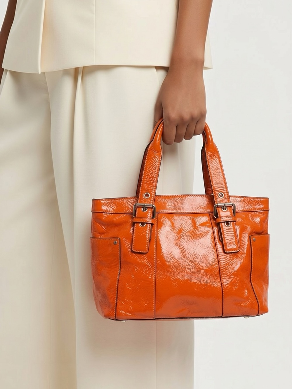 SALE Jaeger orange patent leather bag